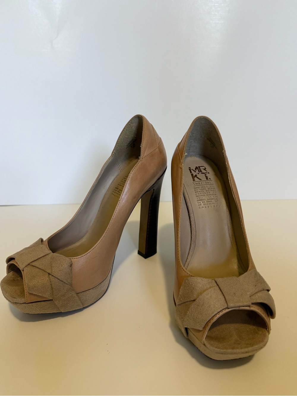 MRKT Taupe Peep-Toe Platform Pumps with Knot Detail